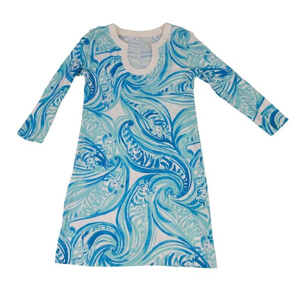 Lilly Pulitzer Womens Long Sleeve Dress Pima Cotton Blue/White Swirl Print Small - Picture 1 of 9